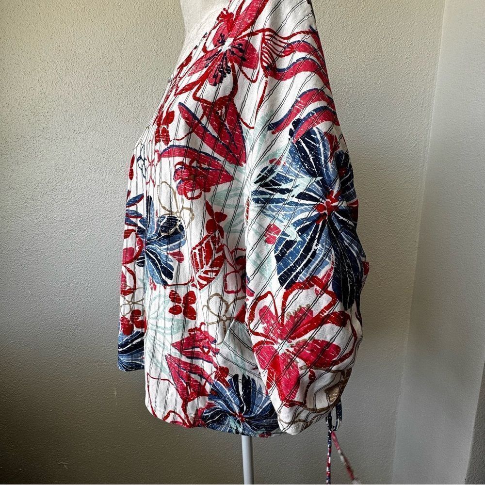 Anthropologie Eva Franco Retro Floral Top Tie Sleeves Bat Wings SZ 8 NEW - Picture 8 of 11